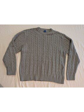Basic Editions Gray Cable Knit Sweater XL Men’s Cotton Blend Long Sleeve